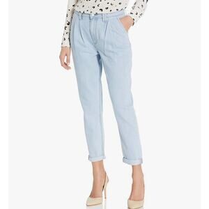 Paige Parisun Women's High Rise Light Wash Pleated Trouser Cuff Jeans Size 29